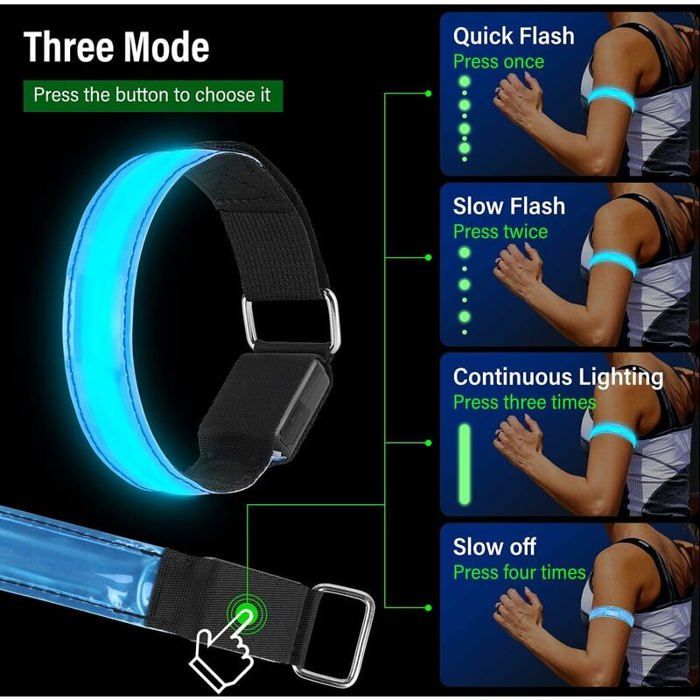 Bracelet Lumineux Réfléchissant Lot De 2 - Rechargeable, LED Verte, Ajustable 11-14 Pouces, Pour Running Vélo