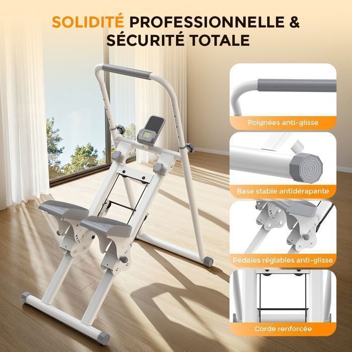 Stepper Pliable Avec Guidon Réglable – écran LCD, Support Téléphone, Capacité 120 Kg, Silencieux