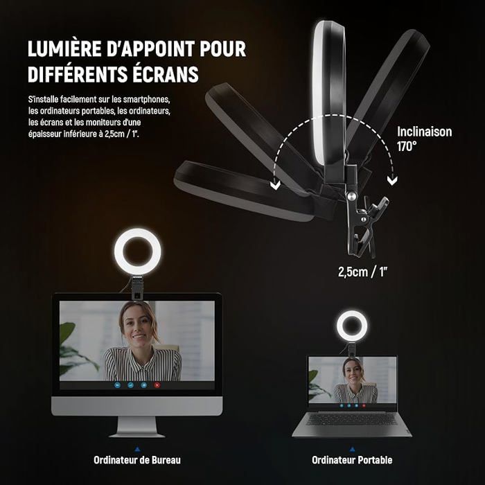 Ring Light 5& 34; avec Mini Trépied pour Vidéoconférence Kit Streaming ...