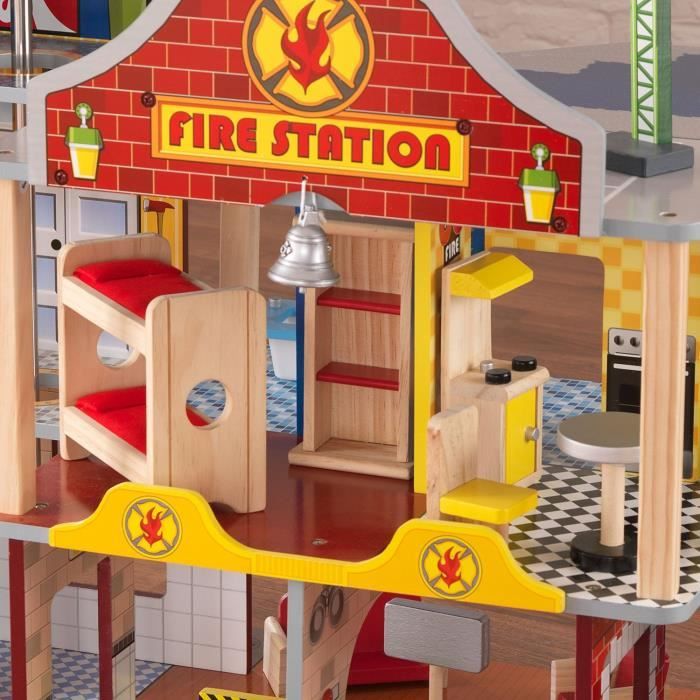 Jeux de POMPIERS, ses figurines et GARAGE en bois thème pompiers