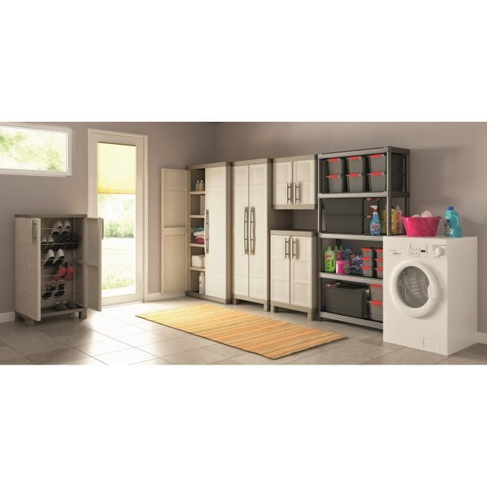 Armoire De Rangement KETER Excellence XL | Résine Beige/Sable | 2 Étagères Réglables | Pour Garage, Cuisine, Atelier