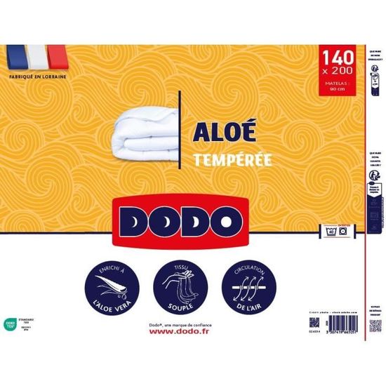 Couette 140x200 cm DODO ALoe - Tempérée - 300G/m² - Couette 1 personne -  Douce et Confortable - Blanc