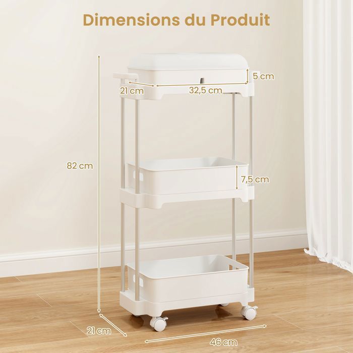 Chariot de Rangement, 3 Plateaux en Maille Métallique, 2 Panneaux Perforés Amovibles, 2 Supports Suspendus, 4 Crochets, Blanc Nuage | Leroy Merlin Chariot de Rangement, 3 Plateaux en Maille Métallique, 2 Panneaux Perforés Amovibles, 2 Supports Suspendus, 4 Crochets, Blanc Nuage | Leroy Merlin