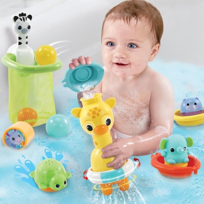 Coffret De Bain Sophie La Girafe - 5 Jouets : Filet, Livre, Arroseur, Voiture Et Oasis - Éveil Bébé Dès 10 Mois