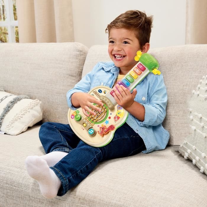 VTech Ma Guitare Lumi Magique – Instrument Partiellement Bois FSC – Guitare Acoustique/Électrique/Banjo – 3 Modes – Dès 18 Mois – Piles Incluses