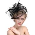 Femme Petit Chapeau Vintage Bibi Serre Tête Mariage avec Voilette Elégant Bandeau Fascinator Hat Coiffure Voile avec Plume Pin[506]-0