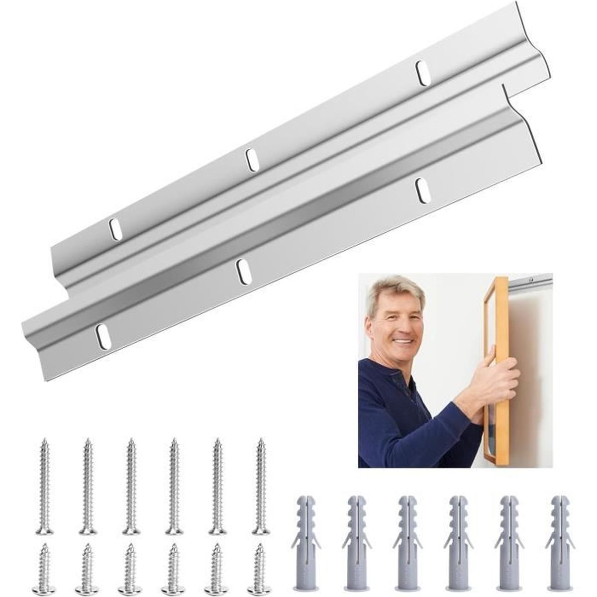 Rail Fixation en Z pour Miroir Lourd, 2 Supports de Fixation Murale