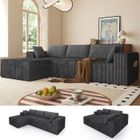 Canapé d'angle Convertible 4 Places – NHHF – 273 x 176 x 57 cm – Canapé Réversible 4 en 1 avec 5 Oreillers – Velours Côtelé – Gris