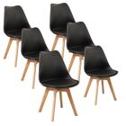 BRAND Chaises de Salle à Manger - DOWISDOLY - Scandinave - Lot de 6 - Assise en cuir - L 49 x P 42 x H 83 (Noir)