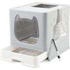 Bac à Litière pour Chat - MENGDA - Pliable avec Couvercle - Bac de Tiroir et Pelle à Litière - Portable - Gris