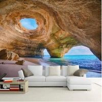 Papier peint 3d Grotte océan paysage 350X250CM Poster Tableaux Photo Muraux pour Fenêtre Murale Décoration Chambre Salon Art
