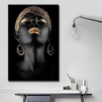 Impression sur Toile Tableau Femme Africaine Or Noir Peintures Decoration Affiche Murale Art Chambre Salon, sans Cadre (70X100CM)