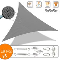 Voile d'ombrage Triangle HDPE VOUNOT - Gris - 5x5x5M - Anti-UV - Kit de montage inclus