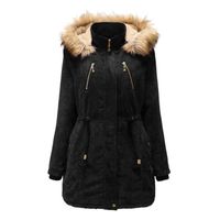 Manteau d'hiver femme veste capuche velours côtelé manteau chaud longue manteau épais avec poches printemps automne Noir