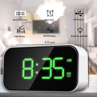 Réveil Numérique, Alarm Réveil LED, Snooze, Luminosité réglable, Double alarme, 12/24 - Blanc(police vert)