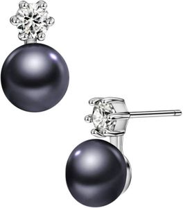 Boucle d'oreille S925 Boucles d'oreilles en perles d'eau douce pour femmes boucles d'oreilles pendantes en argent sterling zircone cubique bi[m2002]