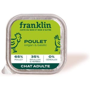BOITES - PATÉES Franklin – Paté pour Chat Adulte & Senior – 16 x 100g – 65% de Viande – Sans Carcasses – Poulet, Origan, Basilic