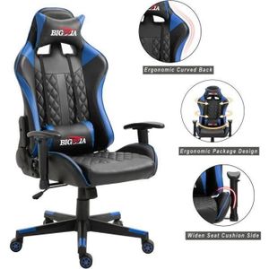 Chaise de bureau GAMING fauteuil gamer reposant style racing racer siège  revêtement synthétique noir et blanc - Cdiscount Maison