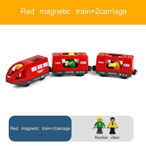 ASSEMBLAGE CONSTRUCTION couleur rouge 2 chariot Ensemble de jouets de Train électrique en bois de hêtre, accessoires de voie ferrée,