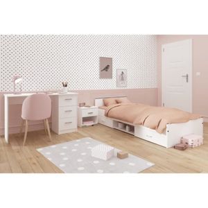 Chambre complète lit enfant 80x180, commode et armoire kubi - blanc -  Conforama