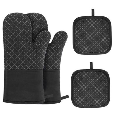 Lot De 2 Gants De Four Anti-Chaleur + Tapis – Rouge, Silicone & Coton, Protection Maximale Pour Cuisine & BBQ