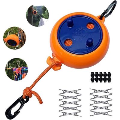 Corde à Linge Rétractable 8m - Polypropylène, Coupe-vent, Boîtier Plastique 7.5cm, Portable - Orange - 2