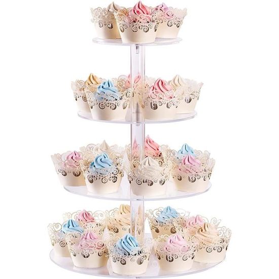 Présentoir à Cupcakes, Présentoir à Cupcakes Acrylique Rond à 4 Niveaux