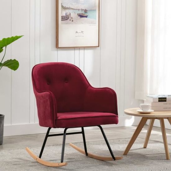 BEST SALE ®1208 Fauteuil à bascule Chaise à bascule Moderne - Rouge bordeaux Velours