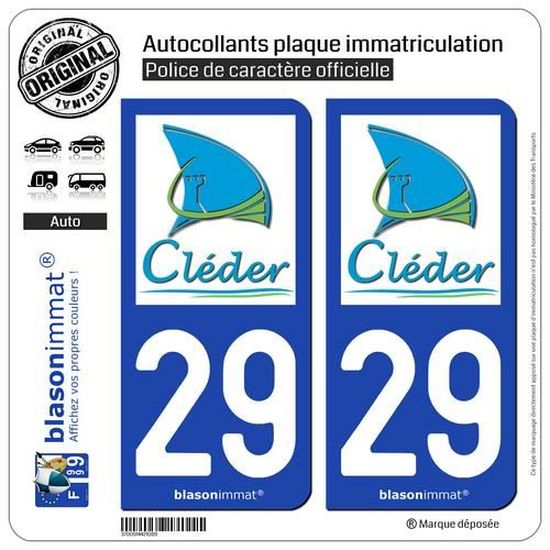 Autocollant Plaque Immatriculation 29 Bretagne - Noir Arrondi - Pack 4 Stickers Département + Europe