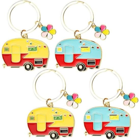 Porte-clés Caravane Vintage - Lot De 6 - Caoutchouc Souple - Idée Cadeau Camping Et Voyage - Accessoire Déco