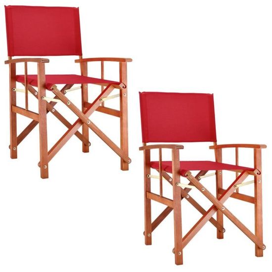 Chaises de Jardin Cannes DEUBA Rouge Pliable en Bois d'Eucalyptus Certifié FSC®