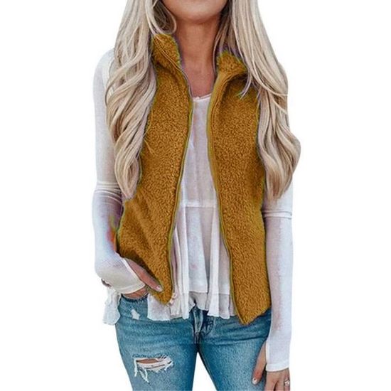 Gilet En Fausse Fourrure Pour Femme - Couleur Unie - Léger - Ouvert Sur Le Devant - Gilet Court Sans Manches, Blanc, S