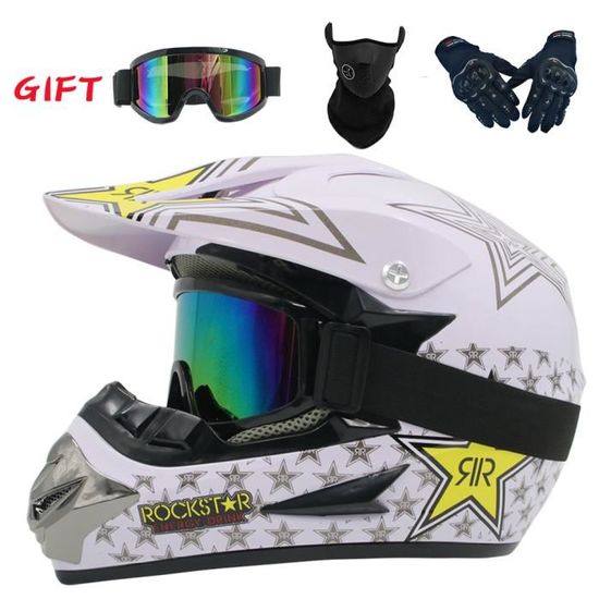Casque Motocross Sarari Professionnel Avec Lunettes, Gants Et Masque - Dirt Bike Off-Road Pour Adultes Et Enfants