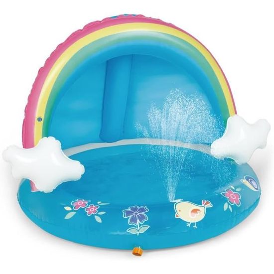 Smart-Planet Piscine Pour Bébé Avec Toit Pare-Soleil - Pataugeoire Jaune/Orange 85 X 54 Cm - Mini Piscine Gonflable 1 Anneau Avec Fond Gonflable
