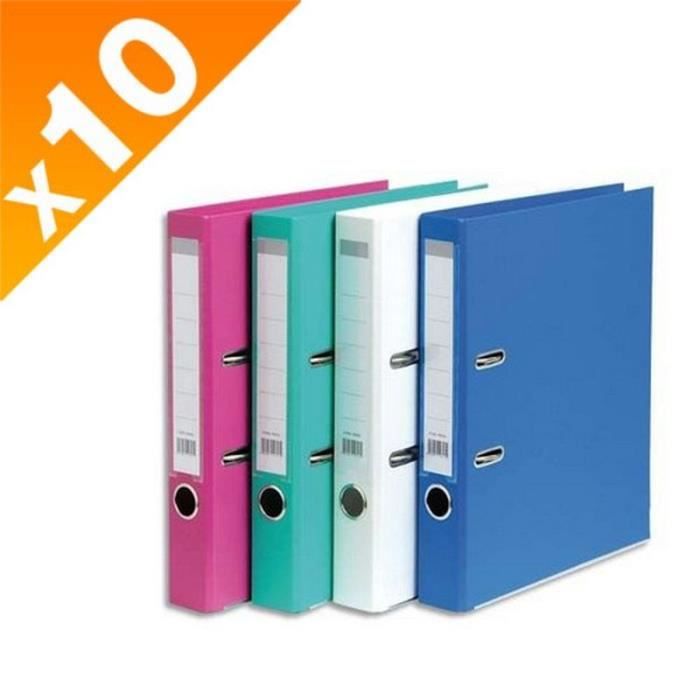 Lot De 10 Classeurs A4 à Levier Blancs - Elba My Color | Dos 80mm | Fermeture Sécurisée