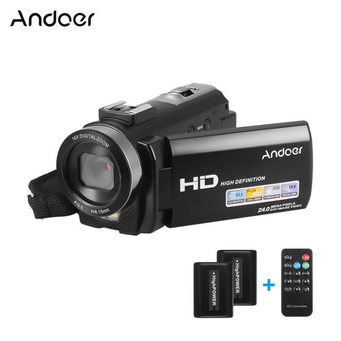 Andoer HDV-201LM 1080P FHD Caméscope numérique Caméscope Enregistreur DV Zoom numérique 24MP 16X Écran LCD 3,0 pouces avec piles