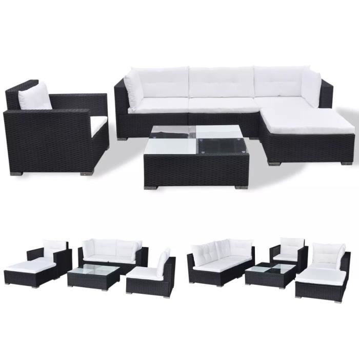 YaJiaSheng 17 pcs Jeu de canapé de jardin Noir Résine tressée