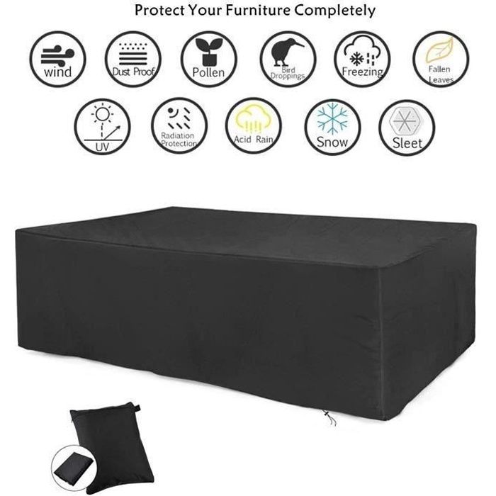 Housse de Protection Salon de Jardin Table Bâche Rectangulaire 213x132x74cm Couverture de Meubles Imperméable Anti-poussière Anti-UV
