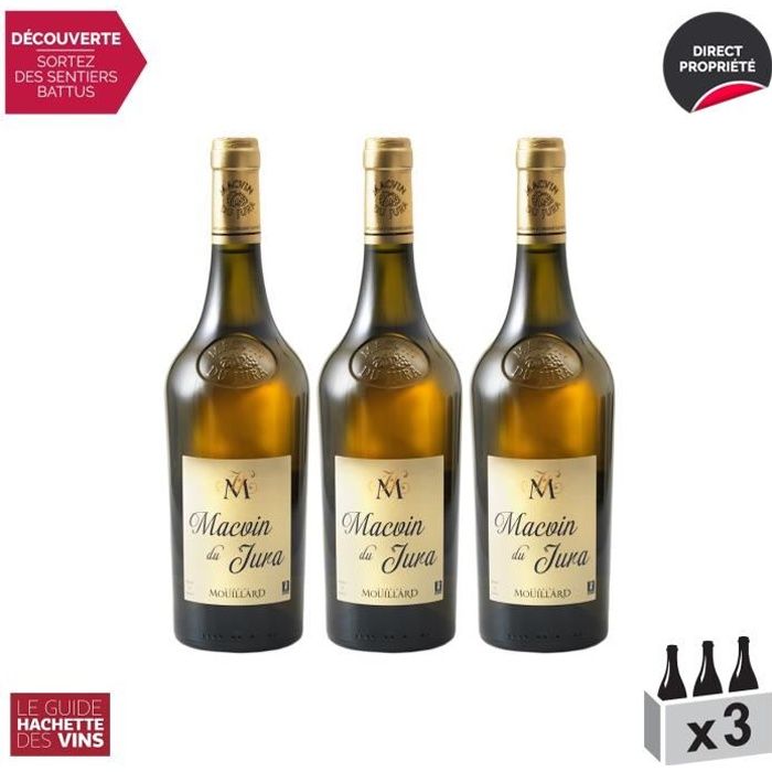 Macvin du Jura Blanc - Lot de 3x75cl - Domaine Jean-Luc Mouillard - Vin AOC Blanc du Jura - Sélection 2020 Guide Hachette - Cépage