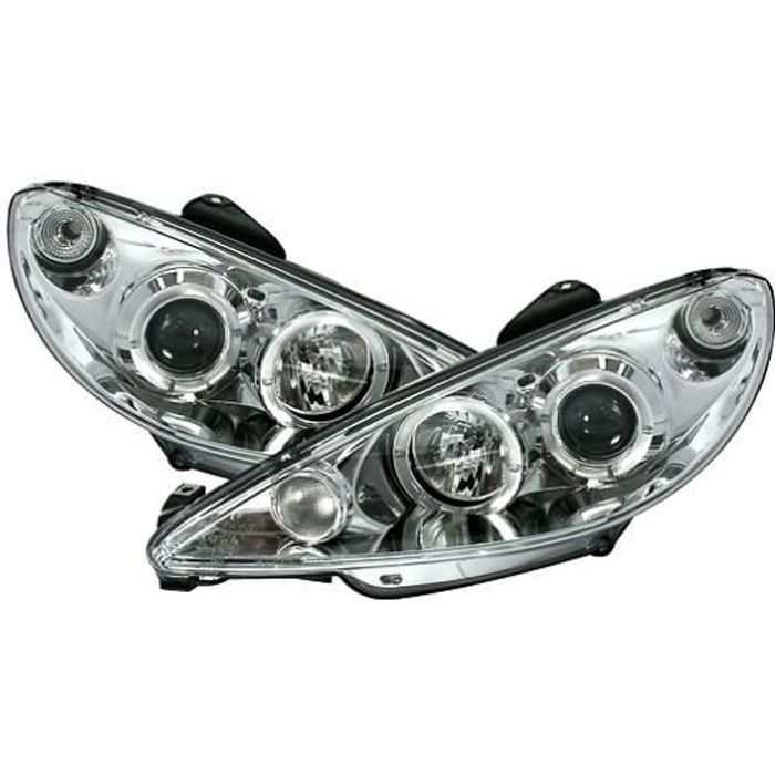 2 FEUX PHARE AVANT ANGEL EYES LED A FOND CHROME PEUGEOT 206 PHASE 1