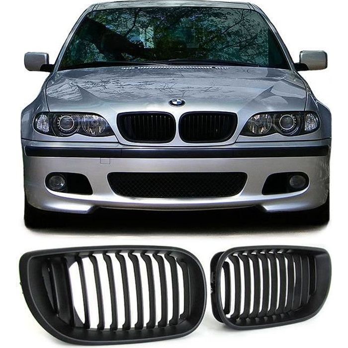 2 GRILLE DE CALANDRE NOIR BMW SERIE 3 E46 BERLINE PHASE 2 DE 10/01 A 03/2005
