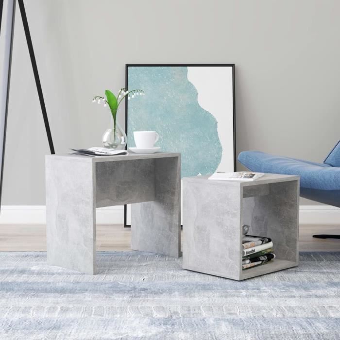 ��1639Lot de 2 Tables Basse Style Scandinave Tables de Salon - Ensemble de Table Basse de Salon contemporain scandinave - Gris béto