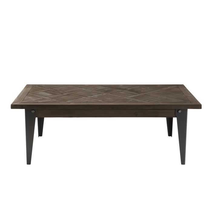Table basse bois 120x65cm plateau Sapin marqueté pieds métal