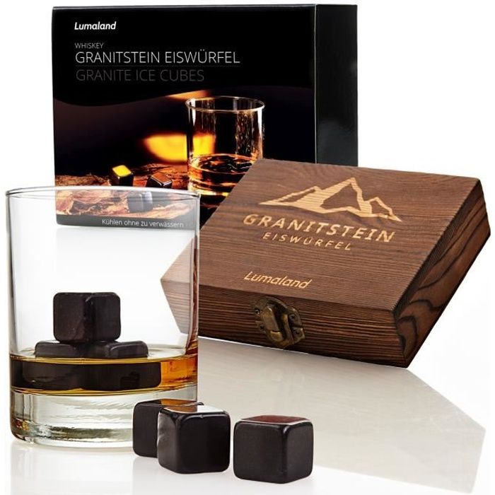 Lumaland Lot de 9 pierres Whisky en Granit et boïte en bois avec sac de rangement