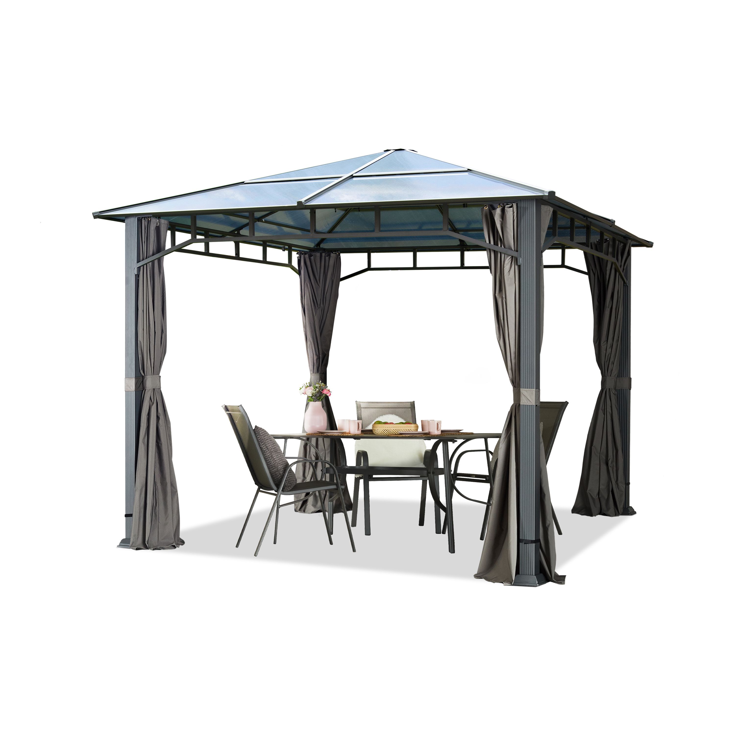 TOOLPORT pavillon de jardin 3x3 m tonnelle de jardin plaque polycarbonate imperméable 8 mm gris