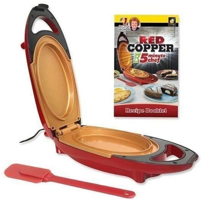 Red Coppe5 Minute Cooker + Spatule –Mini Cuiseur électrique avec surface anti-adhésive en céramique renforcée(PDF recettes Francais)