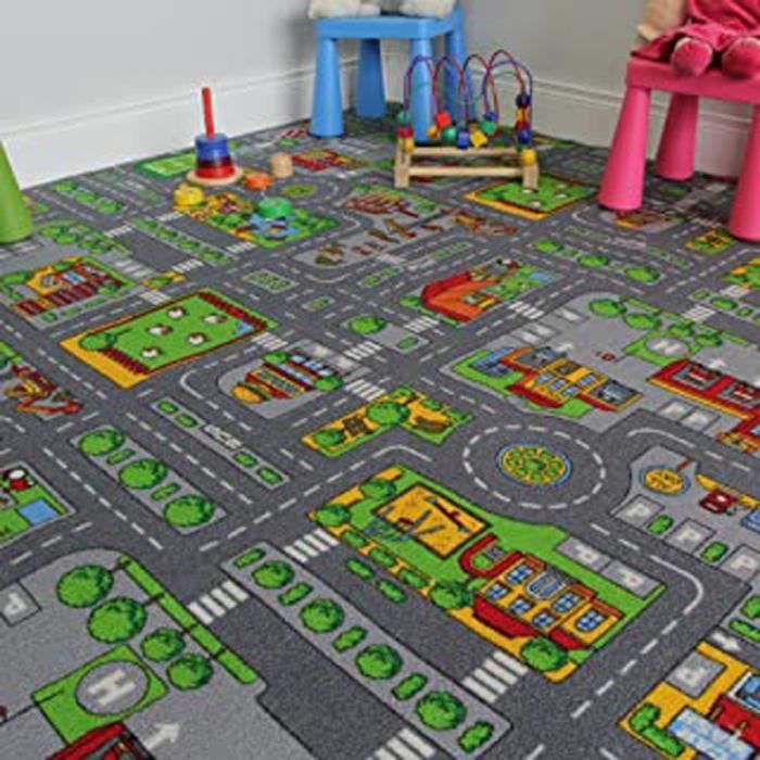 Rug House Tapis De Jeu Pour Enfants Avec Routes Et Village, Polyamide, Gris, 140 X 200 Cm