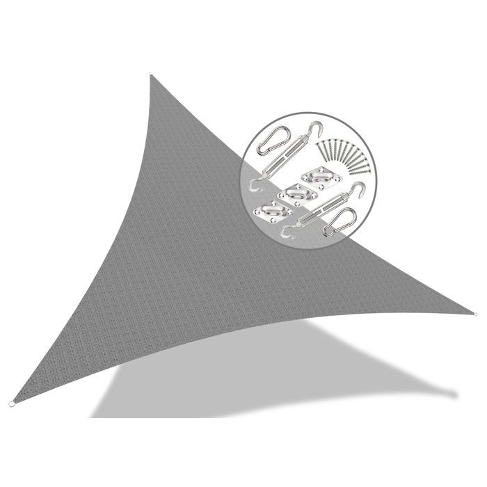 Voile d'ombrage Triangle Gris 5x5x5M avec Kit de montage