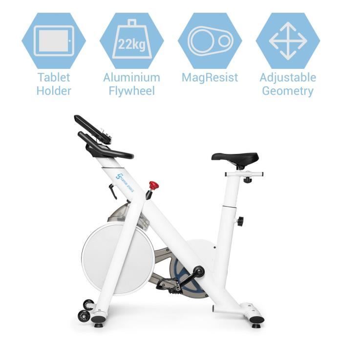 Vélo d'appartement - CAPITAL SPORTS Evo Race - entraînement - cardio training - volant d'inertie 22 kg - blanc