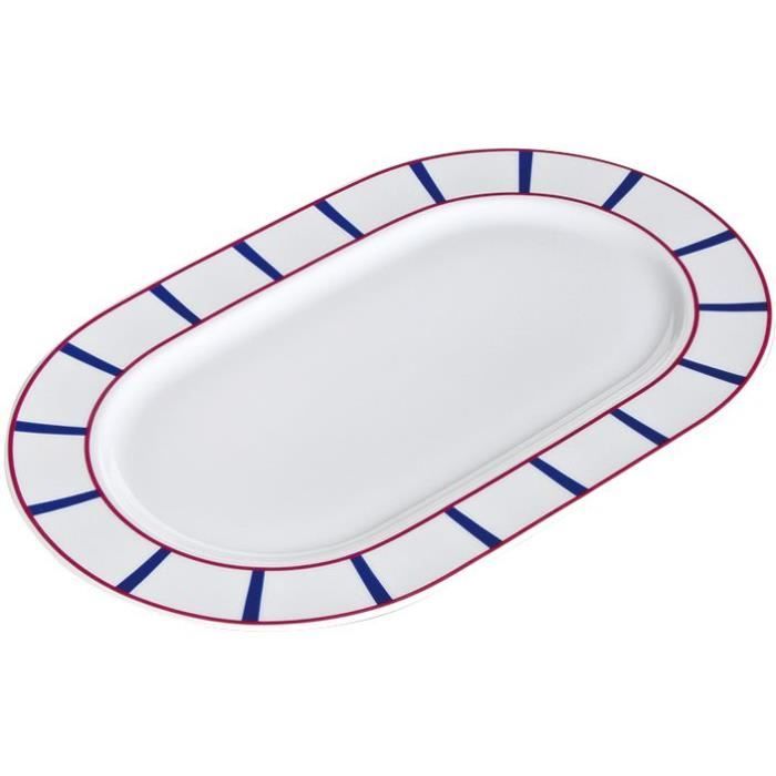 Plat service ovale L : 36 cm porcelaine basque - bleu, rouge